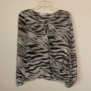 Calvin Klein Zebra Print Faux Wrap Blouse Top XS